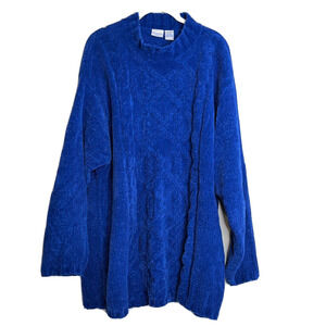 Ship N Shore Sport Womens Sweater Large Royal Blue Heavy Cable Knit Mock Neck